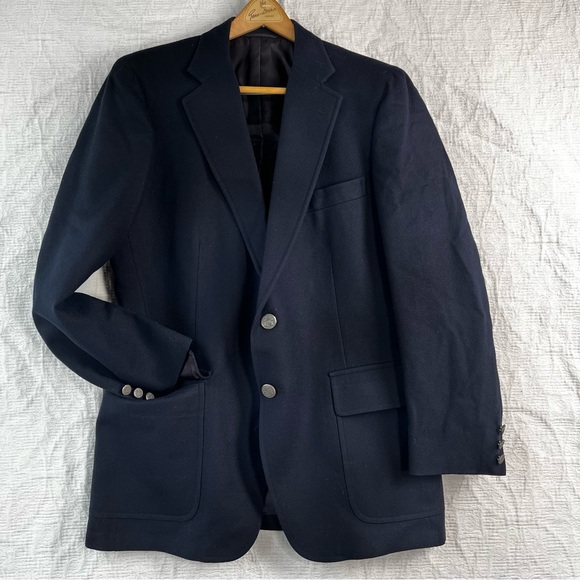 Vintage The Bentley Wool Jacket Mens M Navy Blue Blazer 2 button Sport Coat - Picture 11 of 16